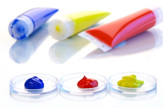 Acrylic paints isolated on a white background