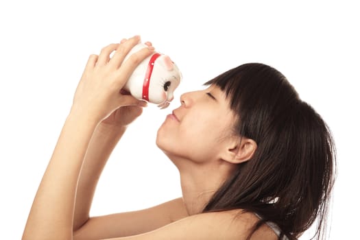 chinese girl with piggy bank