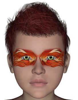 3D rendered halloween painting face mask on young boy face on white background isolated