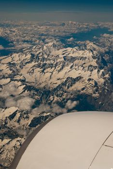 Airplane view of Dolomites Mountains, Italy