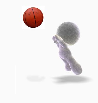 abstract 3D cartoon of a soft toy man throwing a basketball