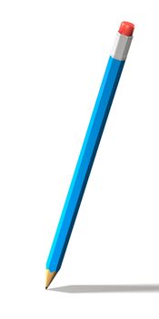 An image of an isolated typical blue pencil with eraser