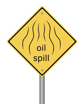 yellow warning sign with the text oil spill