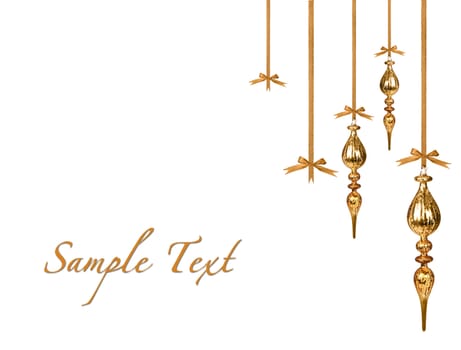 Gold Christmas Ornaments Hanging Beautifully on White Background With Copyspace
