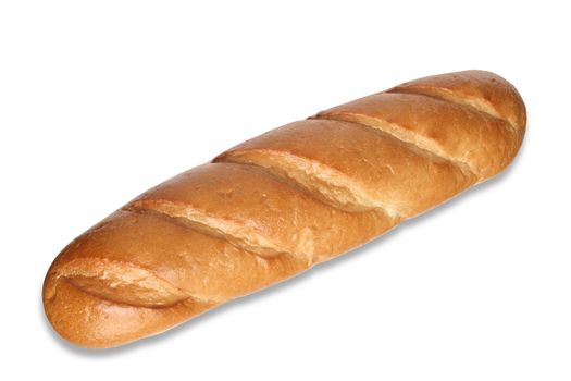 Fresh long loaf isolated on white background with clipping path
