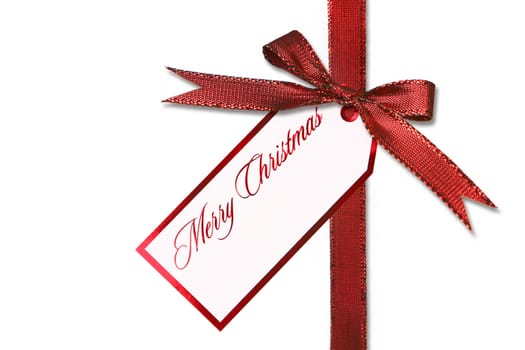 Holiday Gift Tag and Bow With Message of Merry Christmas