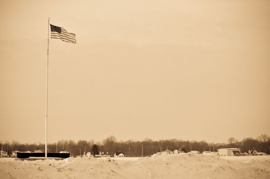 Antiqued photos of a flag waving