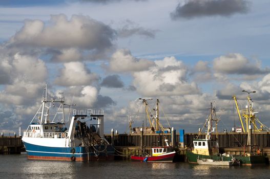 Transport ship with clouds, in Den Hag, Netherlands