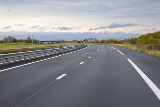 Empty freeway in Europe from a moving car