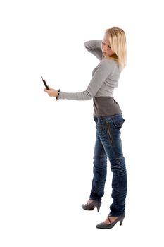 Pretty blond teenager posing for her own phone camera