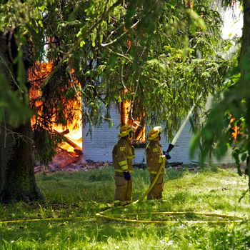 Farm house fully engulfed in flames May 29, 2010 in Brant County, Ontario, Canada