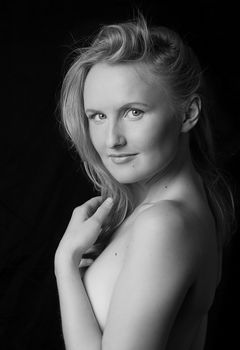 black and white portrait of naked woman