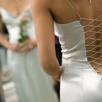 Close up of an African American woman in evening gown.