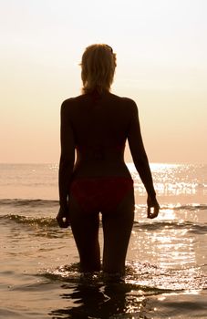 fit blond at the beach silhouette image