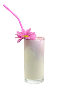 glass with a  milk - shake and flower