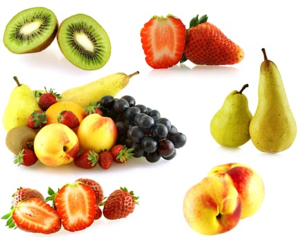 various of fresh jiucy fruits over white background