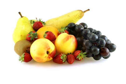 various of fresh ripe juicy fruites over white background