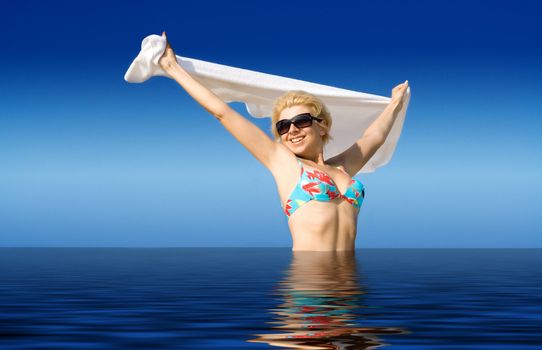 happy girl relaxing in water