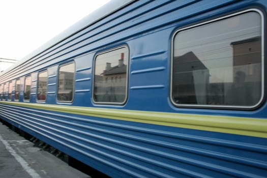 one of carriages of a train on station in Moskow