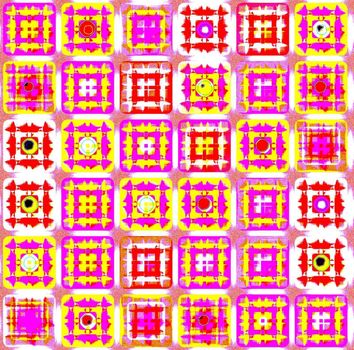 grunge texture of squares in pink, red and yellow