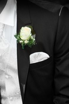 Partial view - Groom with formalwear and flower on lapel
