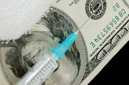 narcomania concept - heroin,syringe,money