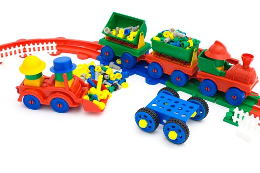 Toy colored plastic railway on the white background