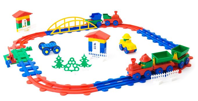 Toy colored railway on the white background