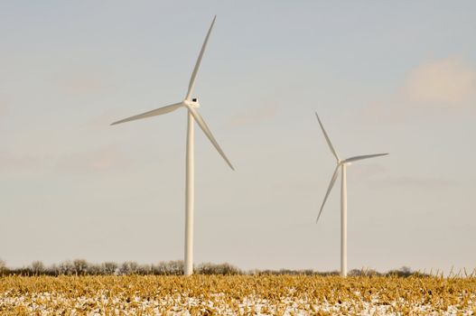 2 Indiana Wind Turbines turning