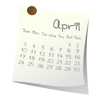 Calendar for April 2011 on paper