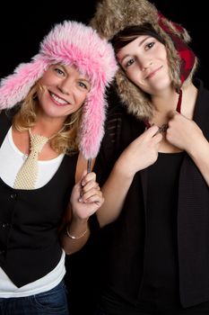 Women wearing goofy hats