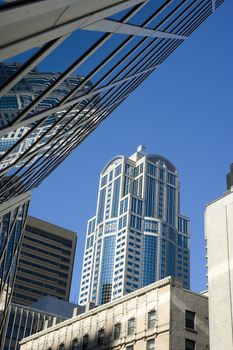 high rise reflection and buildings