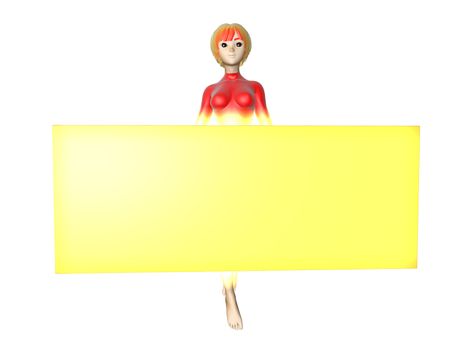 3D render of an Anime Girl holding a Signboard for advertising.