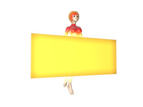 3D render of an Anime Girl holding a Signboard for advertising.