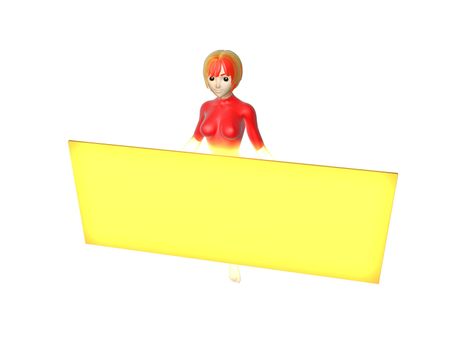 3D render of an Anime Girl holding a Signboard for advertising.