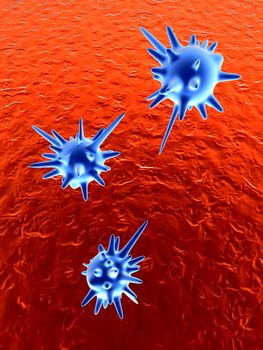 High resolution 3D render of Viruses in a bloodstream.