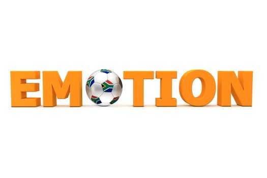 orange word Emotion with football/soccer ball with south african flag replacing letter O