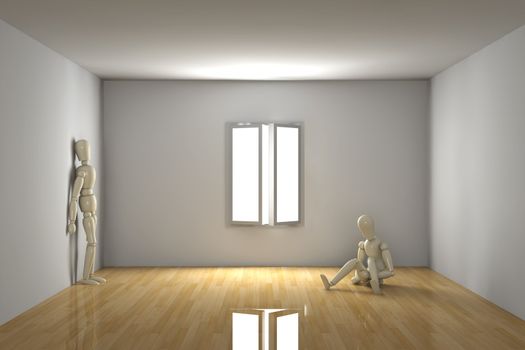 3D rendered Interior. Melancholic in a empty room.