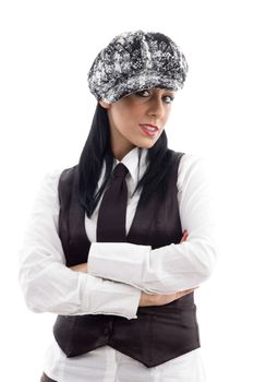 portrait of caucasian female with white background