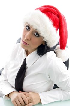 woman wearing christmas hat on an isolated white background