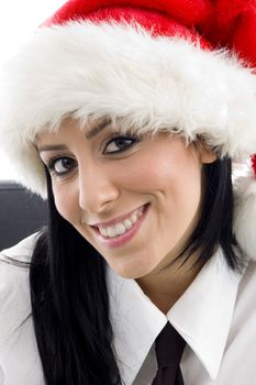woman with christmas hat on an isolated background
