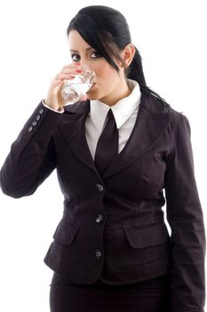 young executive drinking water on an isolated background