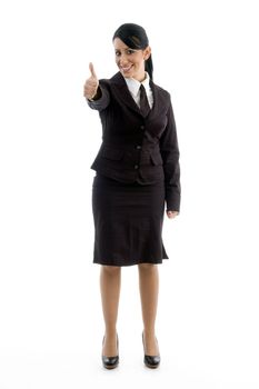 young manager showing thumb up on an isolated white background