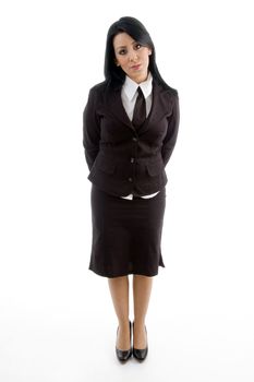 young businesswoman standing against white background