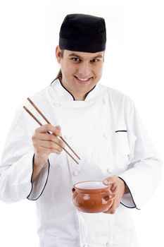 portrait of young chef on an isolated white background