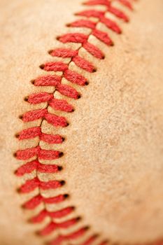 Macro Abstract Detail of Worn Leather Baseball.