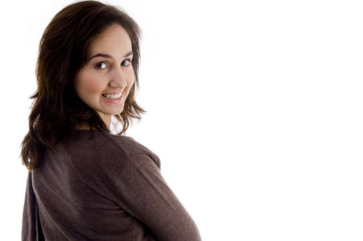 smart teenager posing to camera with white background