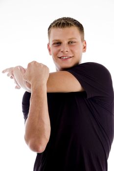 man stretching on white background 