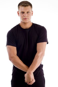 young man looking at you on an isolated white background