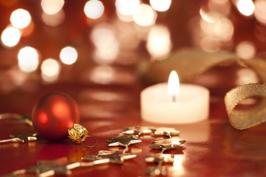 Christmas decoration with bauble. Shallow dof, focus on bauble, aRGB.